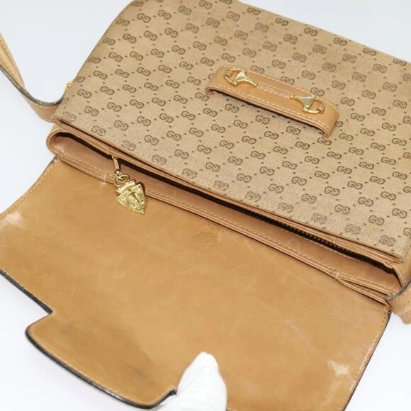 GUCCI Micro GG Canvas Shoulder Bag Beige Gold Auth 136082 - Picture 10 of 16